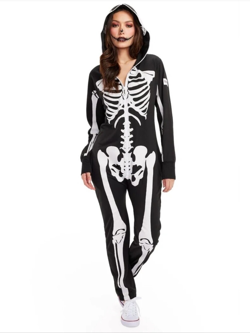 NWOT Tipsy Elves Black Skeleton Hooded Onesie Costume sz. M